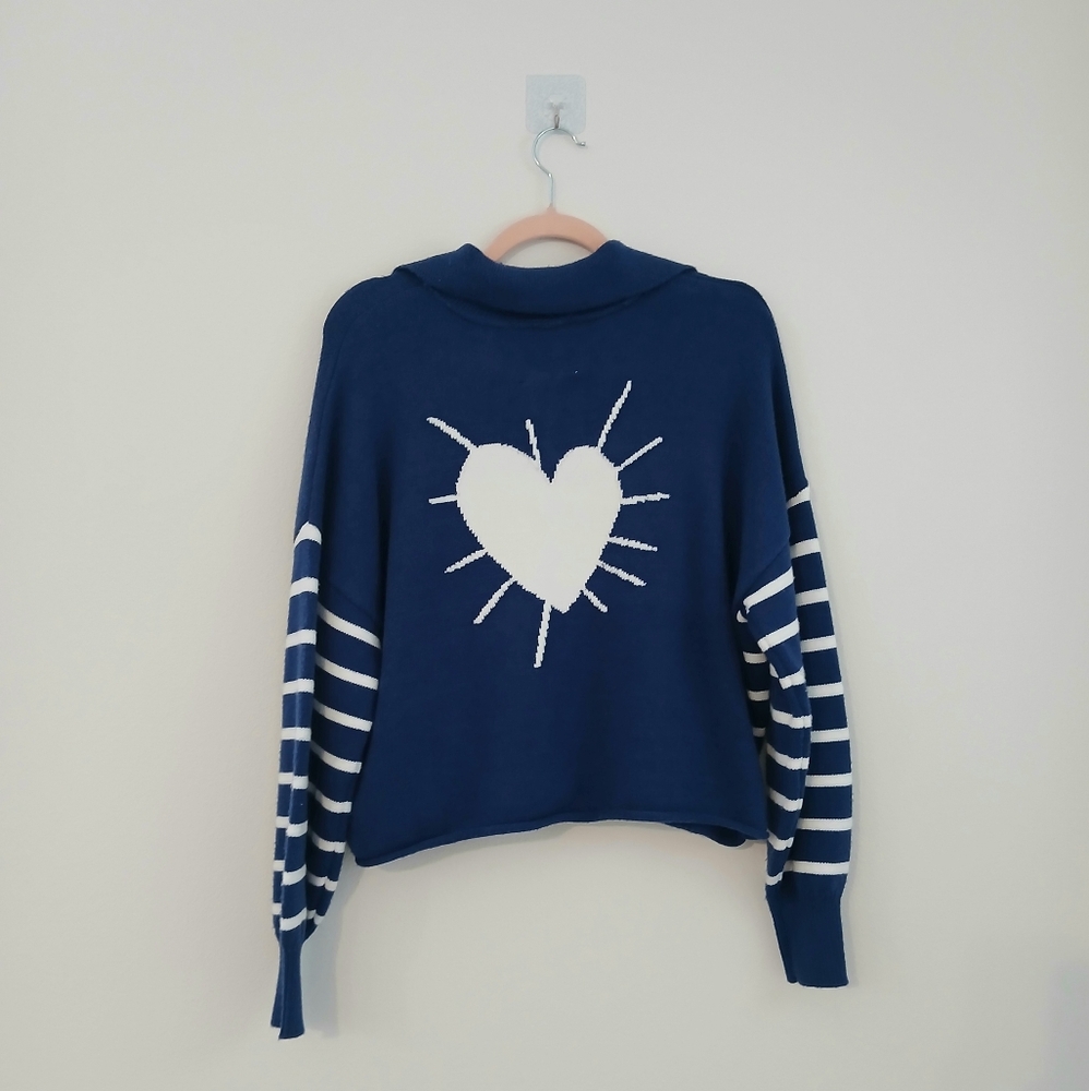 KERRI ROSENTHAL Blue and White Striped Sweater